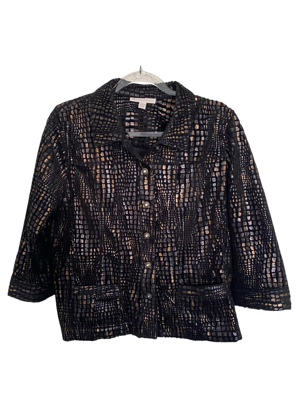 JM Collection Black Gold Burnout Velvet Metallic Jacket 14P Goth Party - Picture 2 of 8